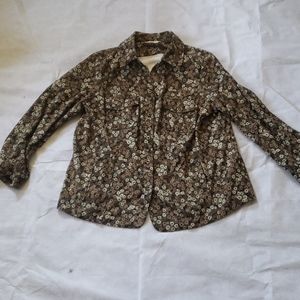 Tan brown black Flowered long sleeve button down